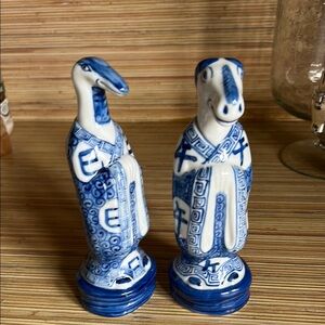 Blue White Porcelain Greek Key Figurines Home Decor